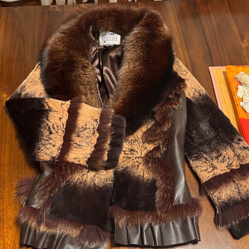Luxurious Brown and Black Fur blue duck shearling jacket
